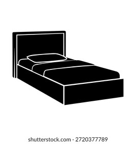Quadro de cama de solteiro moderno com colchão e travesseiro Silhueta, Mobília de quarto Design de interiores Ilustração de vetor