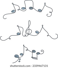 Modern single continuous line drawing of music notes in flat style