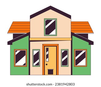 Modern single family home 2D linear cartoon object. Two story home isolated line vector element white background. Residential area. Contemporary neighbourhood house color flat spot illustration