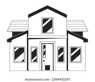 Modern single family home black and white 2D line cartoon object. Two story home isolated vector outline item. Residential area. Contemporary neighbourhood house monochromatic flat spot illustration