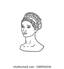 Modern single line art, aesthetic contour. Head sculpture. Woman traditional tattoo flash. Geometric. For posters, tote bag, t-shirts, stickers.