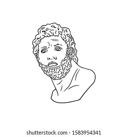 Modern single line art, aesthetic contour. Head sculpture. Men traditional tattoo flash. Geometric. For posters, tote bag, t-shirts, stickers.