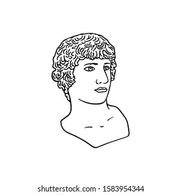 Modern single line art, aesthetic contour. Head sculpture. Men traditional tattoo flash. Geometric. For posters, tote bag, t-shirts, stickers.