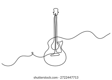 Moderna linha única ilustração estilo limpo esboço violão clássico com um pescoço longo e uma linha de base rítmica.