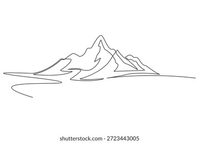 Ilustración moderna de una sola línea estilo de contorno limpio de crestas alpinas afiladas y terreno de montaña para escalada y gráficos de senderismo