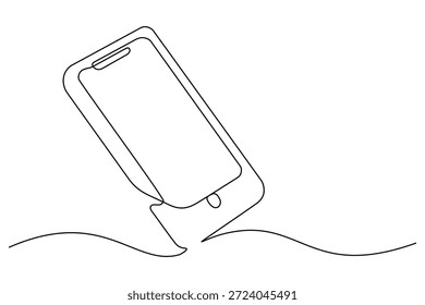 Ilustración moderna de una sola línea estilo de contorno limpio inclinado smartphone móvil gadget maqueta
