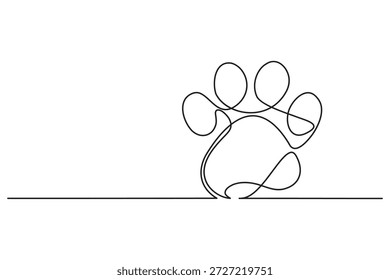 Moderna linha única ilustração limpo esboço pata cão impressão com detalhes espiral