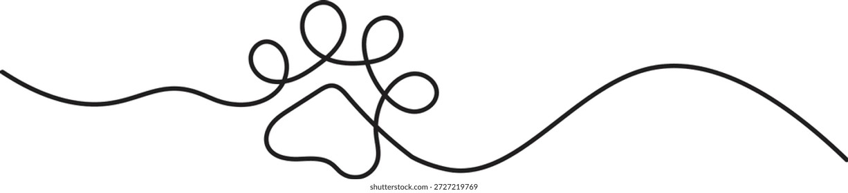 Modern single line illustration clean outline style of a dog paw print on a wavy line