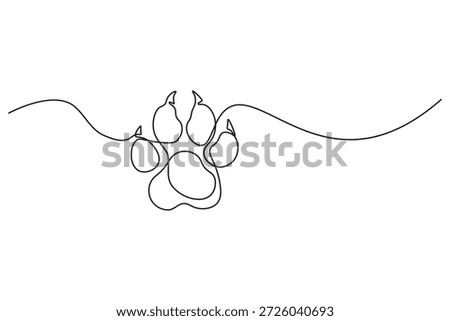 Modern single line illustration clean outline style dog paw with sharp claws