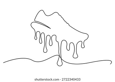 Obra de arte moderna de zapatos de una sola línea que muestra una zapatilla de deporte de fusión en estilo de golpe continuo limpio, flujo abstracto mínimo, talla de contorno suave, espacio negativo equilibrado, concepto de calzado de estilo de vida de moda para carteles, impresiones, marca y decoración creativa