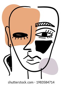 Dibujo moderno de una sola línea. Decoración Impresa, Pinturas Abstractas, Muros Modernos, Regalos De Calentamiento Doméstico. Retrato dibujado a mano en un estilo gráfico abstracto moderno.