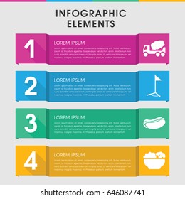 Modern site infographic template. infographic design with site icons includes concrete mixer, hot dog, food. can be used for presentation, diagram, annual report, web design.