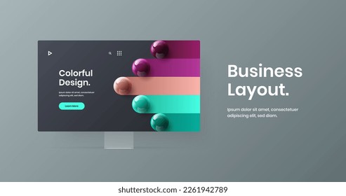 Modern site screen design vector concept. Unique computer monitor mockup landing page layout.