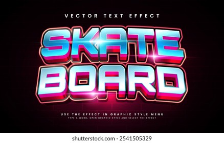 Modern skateboard editable vector text effect with glowing light concept. 