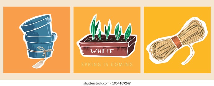 Modern sketch gardening set with colorful spring for concept design. Sticker sketch illustration. Nature sticker set. Modern vector illustration. Vector illustration art. Gardening vector concept.