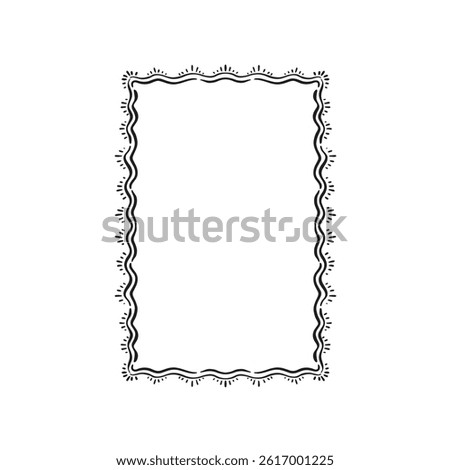 A modern sketched border with squiggly edges and dashes and rustic line. Hand drawn in black.