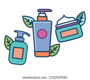 Ícone de vetor de rotina de Skincare moderno com perfume, creme e limpador facial. Ilustração de Vetor de Beleza e Self Care para Skincare, Bem-Estar e Marcas Cosméticas.
