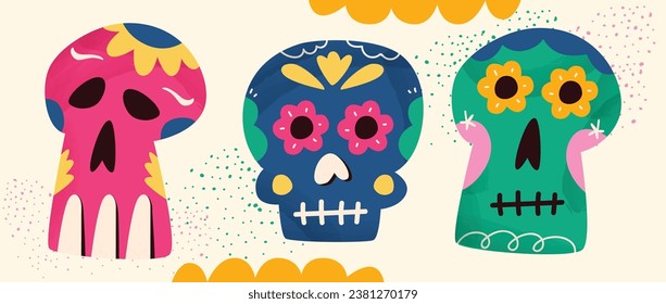 Tradición de arte de los Muertos México con cráneo moderno Ilustración