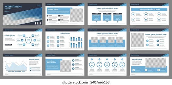 Modern Sky Blue and Navy Startup Pitch Deck and Campaign Deck Presentation Template with Infographics. Creative educational presentation template with infographic slides and minimal pastel design.