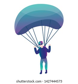 Modern skydiver with parachute icon. Cartoon of modern skydiver with parachute vector icon for web design isolated on white background