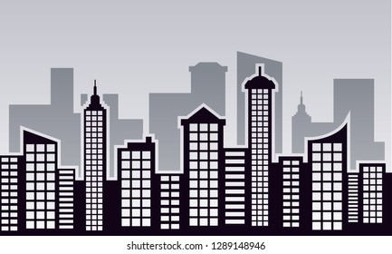 modern skyline city with windows vector illustration