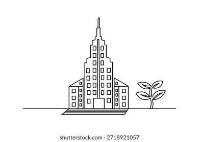 Grupo de rascacielos moderno en estilo de arte de una sola línea con elemento de planta y ventanas