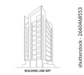Modern Skyscraper Line Art Perspective Architecture Drawing