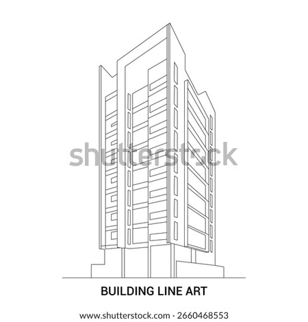 Modern Skyscraper Line Art Perspective Architecture Drawing