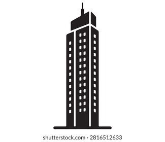 Modern skyscraper towering against clear sky. Minimalist high-rise building silhouette for urban architecture design.