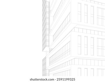 Modern Skyscraper Wireframe. Futuristic Urban Architecture in Abstract Perspective