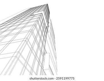 Modern Skyscraper Wireframe. Futuristic Urban Architecture in Abstract Perspective