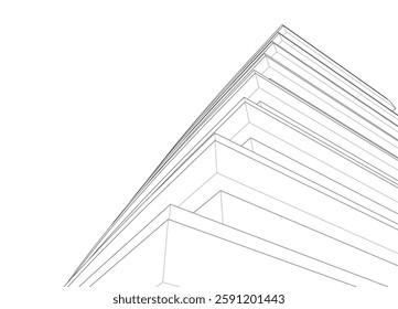 Modern Skyscraper Wireframe. Futuristic Urban Architecture in Abstract Perspective