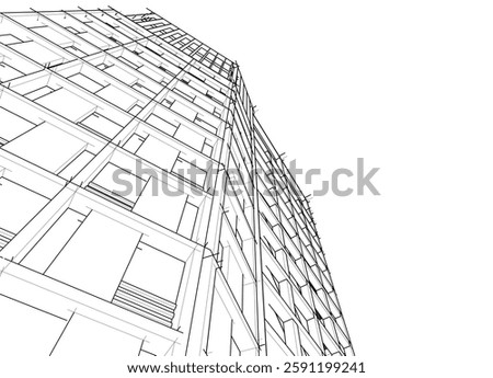 Modern Skyscraper Wireframe. Futuristic Urban Architecture in Abstract Perspective