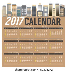 Modern Skyscrapers 2017 Printable Calendar Starts Sunday Vector Illustration