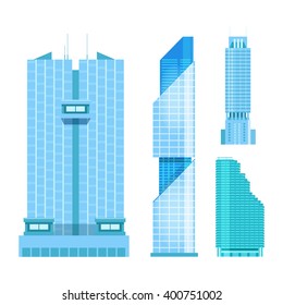 modern skyscrapers icons set. Flat design of the city elements. New office buildings with headquarters.