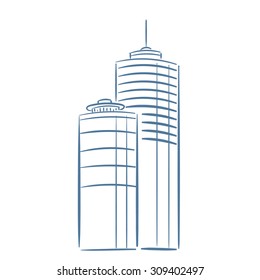 Modern skyscrapers.  Isolated sketch vector illustration of city buildings. 