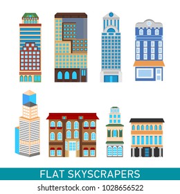 Rascacielos modernos de estilo plano. Ilustración vectorial para infografías empresariales. Elementos de diseño urbano.