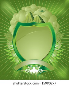 Modern slant on a traditional coat of arms in green