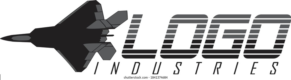Modern slanted grayscale Illustration jet airplane horizontal logo concept template. Illustrator eps vector graphic design.