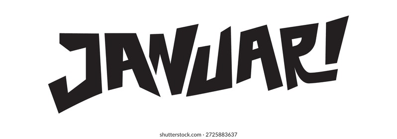 Tipografía moderna inclinada "JANUARI" con terminales afilados. Letras de Vector negro dinámico para presentaciones profesionales y diseños de programación mensuales contemporáneos