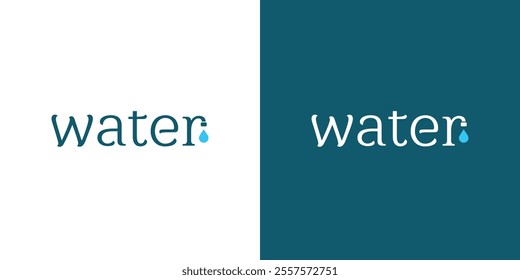 Modern and sleek design showcasing the word 'water' with a liquid droplet icon, emphasizing clarity, freshness, and fluidity. Ideal for branding and environmental-related themes