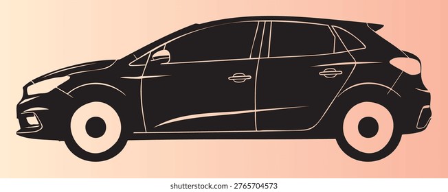 Modern sleek hatchback car side view illustration with clean lines and stylish design