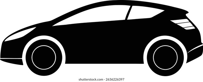 Modern sleek hatchback car silhouette vector with smooth curve and stylish design. perfect for automotive, transportation, and graphic design projects. Clean black and white side profile illustration.