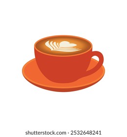 A modern and sleek illustration of a coffee cup filled with latte art in a warm orange cup. This design is ideal for coffee shop branding, café menus, and beverage-related promotions.