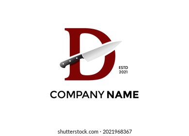 Modern and sleek illustration logo design Initial D combining with Kitchen knife. Logo can work as well in a small size and black white color.