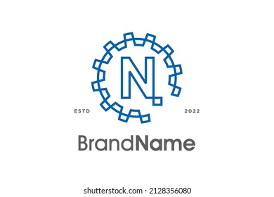 Modern and Sleek Illustration logo design Initial N Combining with gear. Logo can use for any company.