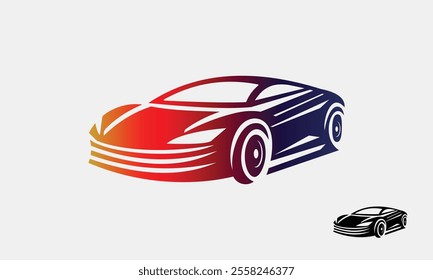  A modern and sleek illustration of a sports car logo.A smaller black and white version of the logo is displayed in the bottom-right