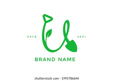 Modern and Sleek logo design Initial U Shovel and leaf.