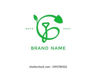 Modern and Sleek logo design Initial G Shovel and leaf.