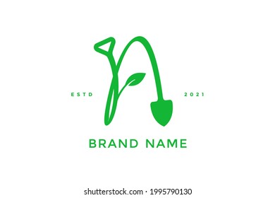 Diseño de logotipo moderno y elegante a la pala inicial y a la hoja.